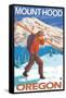 Skier Carrying Snow Skis, Mount Hood, OR-Lantern Press-Framed Stretched Canvas