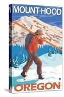 Skier Carrying Snow Skis, Mount Hood, OR-Lantern Press-Stretched Canvas