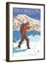 Skier Carrying Snow Skis, Oregon-Lantern Press-Framed Art Print