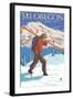 Skier Carrying Snow Skis, Oregon-Lantern Press-Framed Art Print