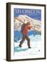 Skier Carrying Snow Skis, Oregon-Lantern Press-Framed Art Print