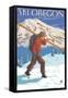 Skier Carrying Snow Skis, Oregon-Lantern Press-Framed Stretched Canvas