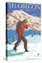 Skier Carrying Snow Skis, Oregon-Lantern Press-Stretched Canvas