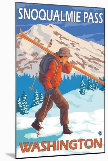 Skier Carrying Snow Skis, Snoqualmie Pass, Washington-Lantern Press-Mounted Art Print