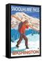 Skier Carrying Snow Skis, Snoqualmie Pass, Washington-Lantern Press-Framed Stretched Canvas