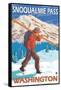 Skier Carrying Snow Skis, Snoqualmie Pass, Washington-Lantern Press-Framed Stretched Canvas