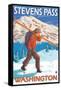 Skier Carrying Snow Skis, Stevens Pass, Washington-Lantern Press-Framed Stretched Canvas