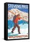 Skier Carrying Snow Skis, Stevens Pass, Washington-Lantern Press-Framed Stretched Canvas