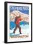 Skier Carrying Snow Skis, Stevens Pass, Washington-Lantern Press-Framed Art Print