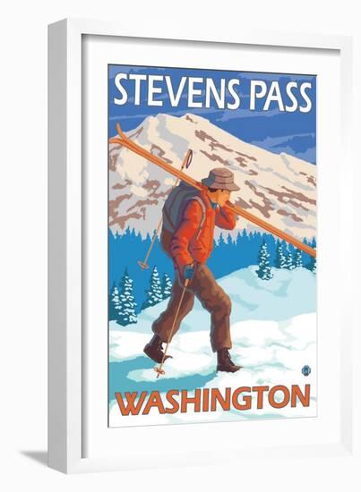 Skier Carrying Snow Skis, Stevens Pass, Washington-Lantern Press-Framed Art Print