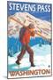 Skier Carrying Snow Skis, Stevens Pass, Washington-Lantern Press-Mounted Art Print