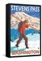 Skier Carrying Snow Skis, Stevens Pass, Washington-Lantern Press-Framed Stretched Canvas