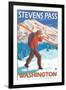 Skier Carrying Snow Skis, Stevens Pass, Washington-Lantern Press-Framed Art Print