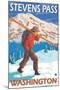 Skier Carrying Snow Skis, Stevens Pass, Washington-Lantern Press-Mounted Art Print