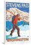 Skier Carrying Snow Skis, Stevens Pass, Washington-Lantern Press-Framed Art Print