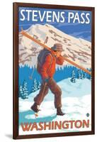 Skier Carrying Snow Skis, Stevens Pass, Washington-Lantern Press-Framed Art Print