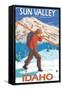 Skier Carrying Snow Skis, Sun Valley, ID-Lantern Press-Framed Stretched Canvas
