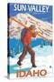 Skier Carrying Snow Skis, Sun Valley, ID-Lantern Press-Stretched Canvas