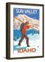 Skier Carrying Snow Skis, Sun Valley, ID-Lantern Press-Framed Art Print