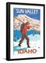 Skier Carrying Snow Skis, Sun Valley, ID-Lantern Press-Framed Art Print