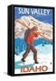 Skier Carrying Snow Skis, Sun Valley, ID-Lantern Press-Framed Stretched Canvas