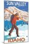 Skier Carrying Snow Skis, Sun Valley, ID-Lantern Press-Mounted Art Print