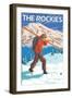 Skier Carrying Snow Skis, The Rockies-Lantern Press-Framed Art Print