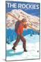 Skier Carrying Snow Skis, The Rockies-Lantern Press-Mounted Art Print