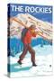 Skier Carrying Snow Skis, The Rockies-Lantern Press-Stretched Canvas