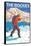 Skier Carrying Snow Skis, The Rockies-Lantern Press-Framed Stretched Canvas