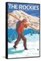 Skier Carrying Snow Skis, The Rockies-Lantern Press-Framed Stretched Canvas