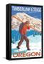 Skier Carrying Snow Skis, Timberline Lodge, OR-Lantern Press-Framed Stretched Canvas