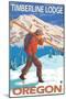 Skier Carrying Snow Skis, Timberline Lodge, OR-Lantern Press-Mounted Art Print