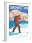 Skier Carrying Snow Skis, Washington-Lantern Press-Framed Art Print