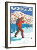 Skier Carrying Snow Skis, Washington-Lantern Press-Framed Art Print