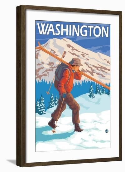 Skier Carrying Snow Skis, Washington-Lantern Press-Framed Art Print