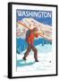 Skier Carrying Snow Skis, Washington-Lantern Press-Framed Art Print