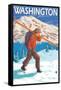 Skier Carrying Snow Skis, Washington-Lantern Press-Framed Stretched Canvas