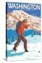 Skier Carrying Snow Skis, Washington-Lantern Press-Stretched Canvas