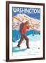 Skier Carrying Snow Skis, Washington-Lantern Press-Framed Art Print