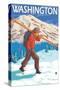 Skier Carrying Snow Skis, Washington-Lantern Press-Stretched Canvas