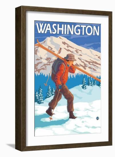 Skier Carrying Snow Skis, Washington-Lantern Press-Framed Art Print