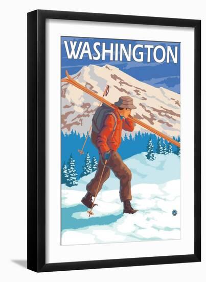 Skier Carrying Snow Skis, Washington-Lantern Press-Framed Art Print