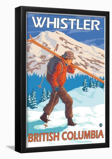 Skier Carrying Snow Skis, Whistler, BC Canada-null-Framed Poster