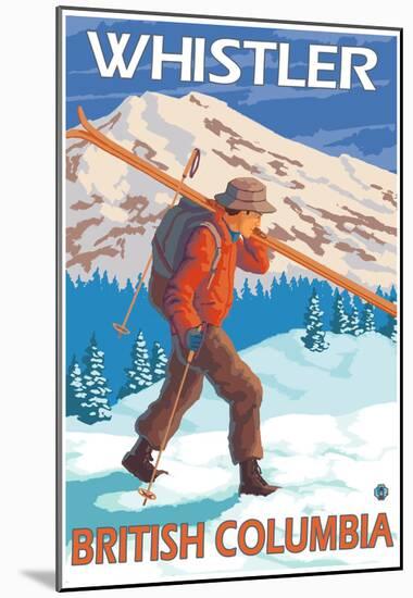 Skier Carrying Snow Skis, Whistler, BC Canada-null-Mounted Poster
