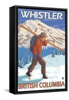 Skier Carrying Snow Skis, Whistler, BC Canada-Lantern Press-Framed Stretched Canvas
