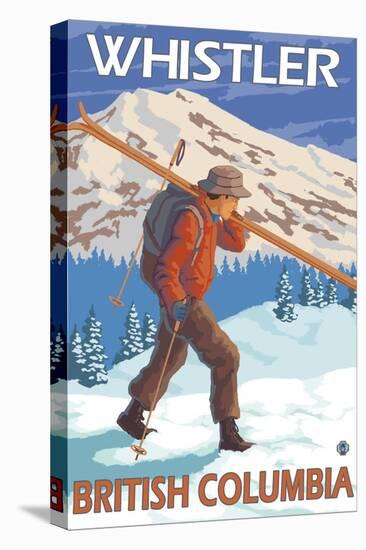Skier Carrying Snow Skis, Whistler, BC Canada-Lantern Press-Stretched Canvas