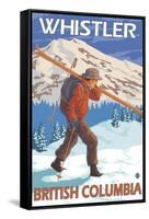 Skier Carrying Snow Skis, Whistler, BC Canada-Lantern Press-Framed Stretched Canvas