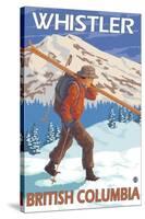 Skier Carrying Snow Skis, Whistler, BC Canada-Lantern Press-Stretched Canvas