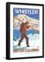 Skier Carrying Snow Skis, Whistler, BC Canada-Lantern Press-Framed Art Print